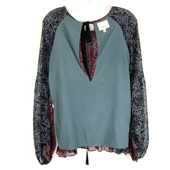 New Cinq a Sept Silk Chiffon Floral Tie Back Peplum Blouse Red Black Sz XS - Picture 14 of 16